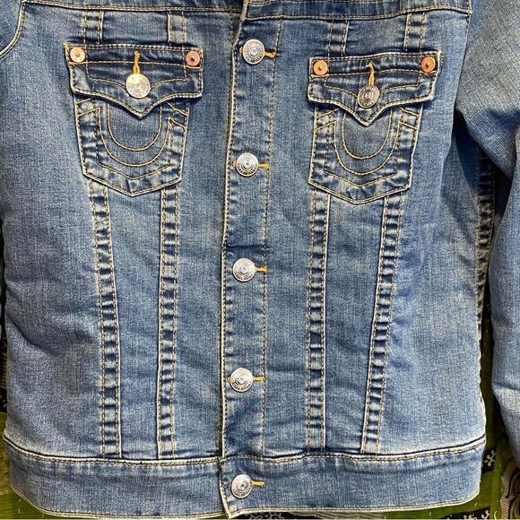 True Religion Deadstock Sherpa Lined Denim Trucker Jacket Size Large - Picture 3 of 15